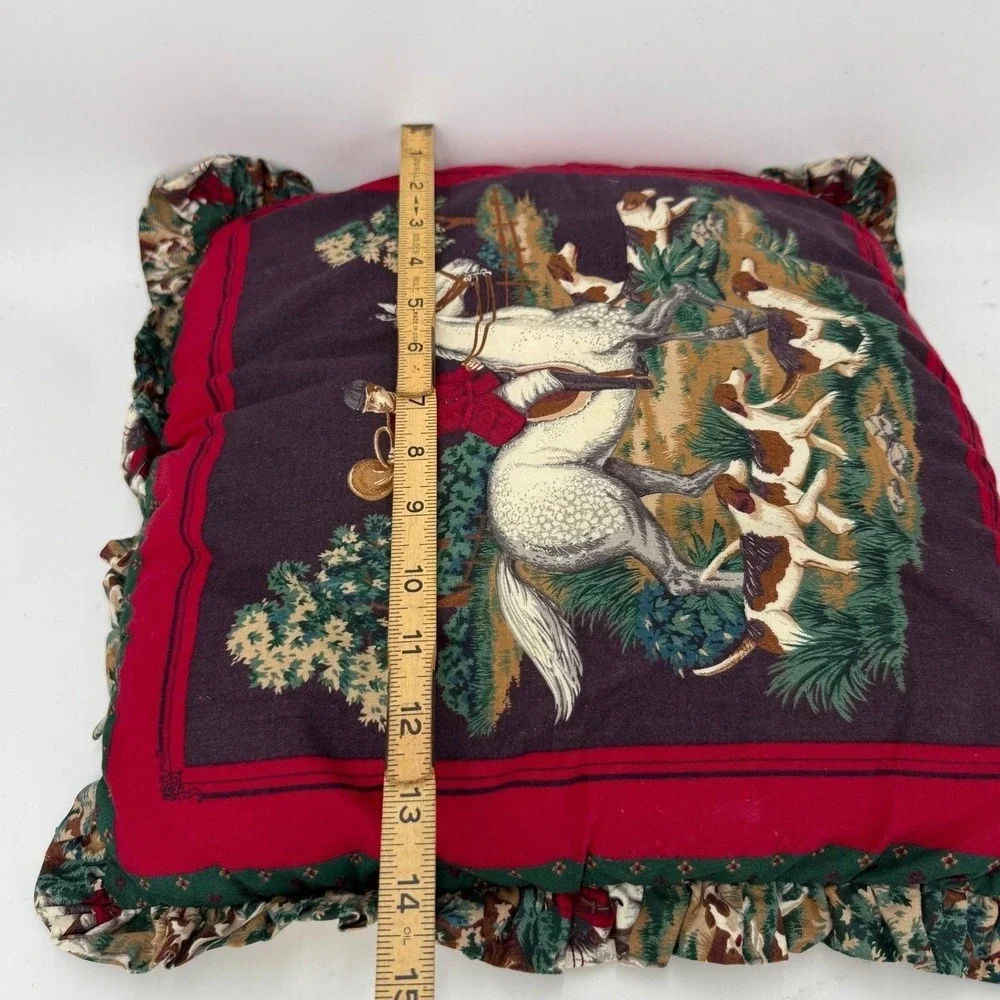 Vintage throw pillow featuring an English equestrian fox hunting scene